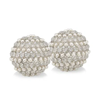 Homezia Set Of Two 4" Silver And Clear Faux Crystal Decorative Orbs In Animal Print