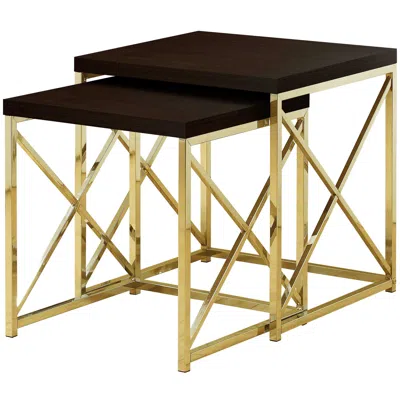 Homezia Set Of Two 41" Gold And Brown Nested Tables