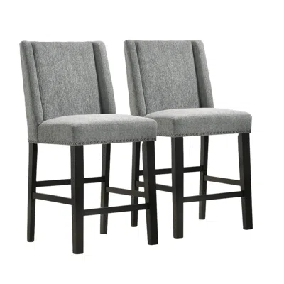 Homezia Set Of Two 42" Charcoal And Espresso Solid Wood Bar Chairs
