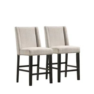 Homezia Set Of Two 42" Fawn And Espresso Iron Bar Chairs In White