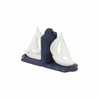 Homezia Set Of Two 5" Blue Cast Iron Boat Bookends