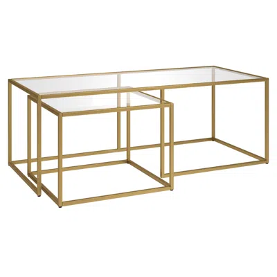 Homezia Set Of Two 50" Gold Glass And Steel Nested Coffee Tables