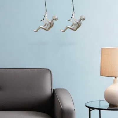 Homezia Set Of Two 6" Silver Unique Climbing Man With Rope Wall Art In Black