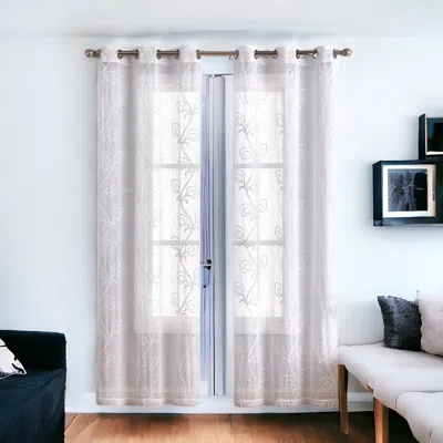 Homezia Set Of Two 84" Blush Boho Embroidered Window Panels In Blue