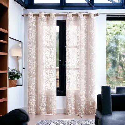 Homezia Set Of Two 84" Blush Floral Embroidered Window Panels In Neutral