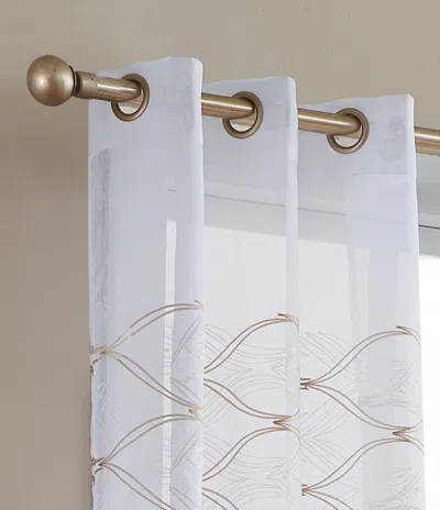 Homezia Set Of Two 84" Gold Wave Embroidered Window Panels In White