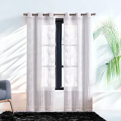 Homezia Set Of Two 96" Blush Boho Embroidered Window Panels In Gray