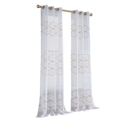Homezia Set Of Two 96" Gold And White Semisheer Curtains