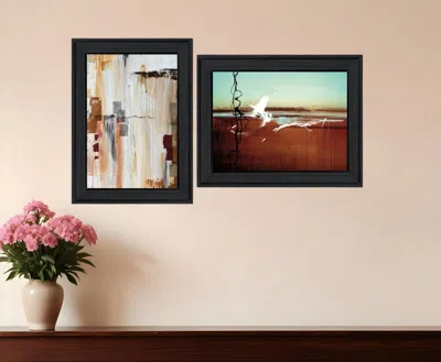Homezia Set Of Two Abstract Flight 2 Black Framed Print Wall Art