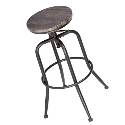 Homezia Set Of Two Adjustable Height Brown And Black Steel Swivel Backless Counter Height Bar Chairs