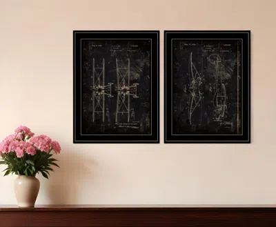 Homezia Set Of Two Airplane Patent I And Ii 2 Black Framed Print Wall Art