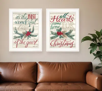 Homezia Set Of Two All Hearts Come Home For Christmas 1 White Framed Print Wall Art In Multi