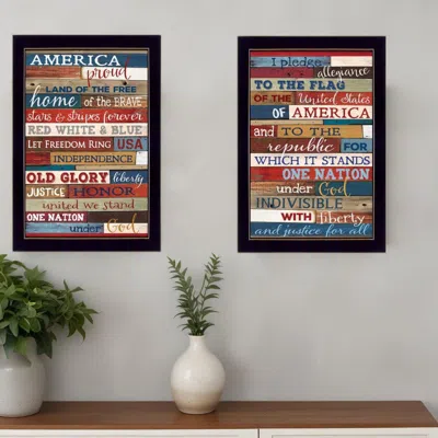 Homezia Set Of Two America Proud Faux Wood Plank Black Framed Print Wall Art
