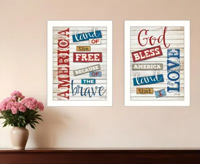 Homezia Set Of Two American 3 White Framed Print Wall Art