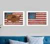Homezia Set Of Two American Flags White Framed Print Wall Art