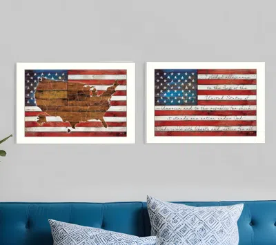 Homezia Set Of Two American Flags White Framed Print Wall Art