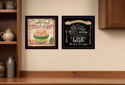 Homezia Set Of Two Around The Table Black Framed Print Wall Art In Multi