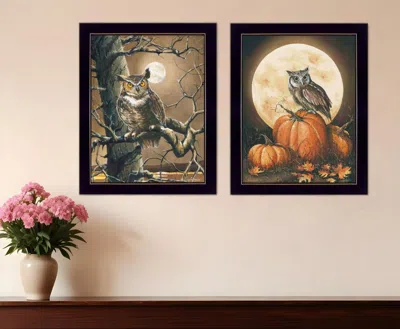 Homezia Set Of Two Autumn Owls Black Framed Print Wall Art