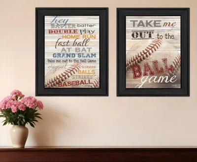 Homezia Set Of Two Baseball 1 Black Framed Print Wall Art In Multi