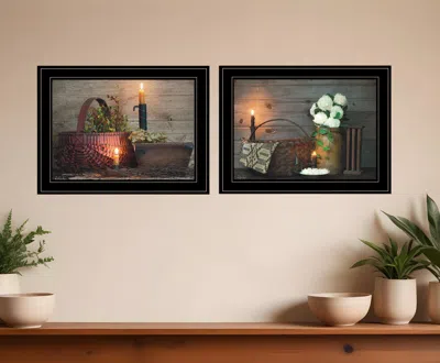Homezia Set Of Two Baskets And Flowers Black Framed Print Wall Art