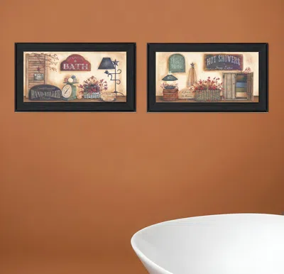 Homezia Set Of Two Bath 3 Black Framed Print Bathroom Wall Art
