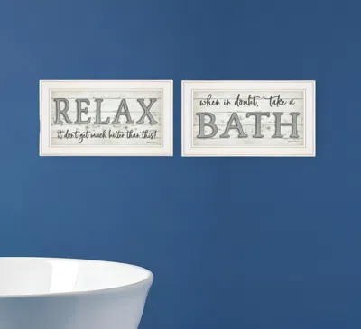 Homezia Set Of Two Bath Relax 1 White Framed Print Bathroom Wall Art