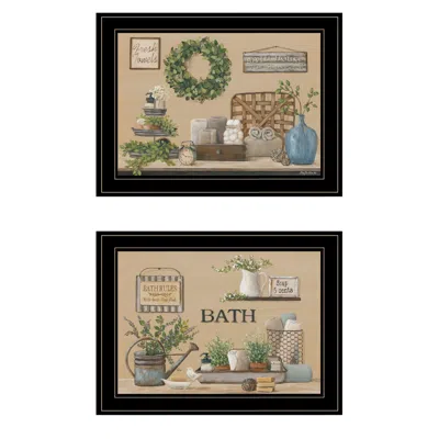 Homezia Set Of Two Bath Time 2 Black Framed Print Bathroom Wall Art