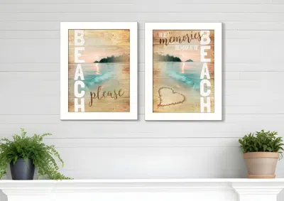 Homezia Set Of Two Beach Please White Framed Print Wall Art