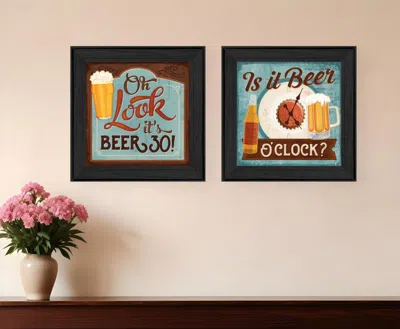 Homezia Set Of Two Beer Oclock Black Framed Print Wall Art In Blue