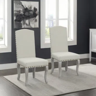 Homezia Set Of Two Beige And Gray Upholstered Fabric Dining Parsons Chairs In Multi