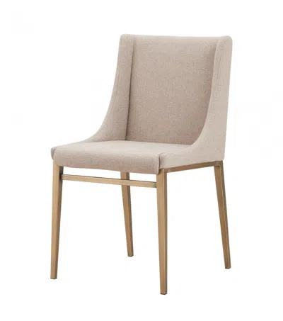 Homezia Set Of Two Beige Brass Contemporary Dining Chairs In Neutral