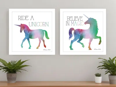 Homezia Set Of Two Believe In Magic White Framed Print Wall Art