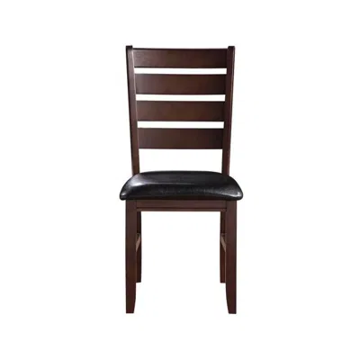 Homezia Set Of Two Black And Brown Upholstered Faux Leather Ladder Back Dining Side Chairs