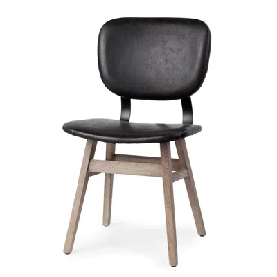 Homezia Set Of Two Black And Brown Upholstered Faux Leather Open Back Side Chairs
