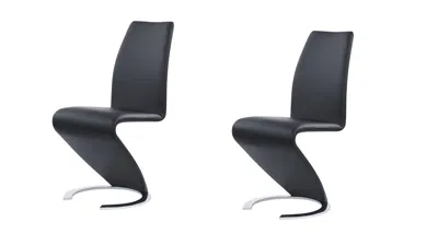 Homezia Set Of Two Black And Silver Upholstered Faux Leather Dining Parsons Chairs