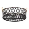 Homezia Set Of Two Black And Tan Round Bamboo Serving Tray With Handles In Multi
