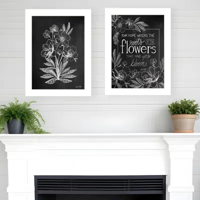 Homezia Set Of Two Black And White Flowers In Bloom White Framed Print Wall Art