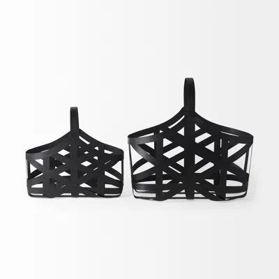 Homezia Set Of Two Black Geometric Metal Baskets