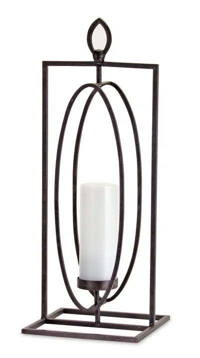 Homezia Set Of Two Black Iron Ornate Tabletop Hurricane Candle Holders In Brown