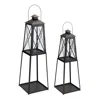Homezia Set Of Two Black Iron Ornate Tabletop Lantern Candle Holders