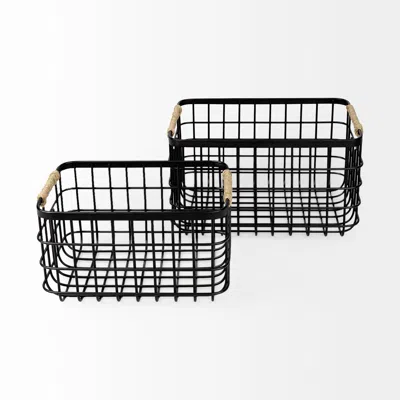 Homezia Set Of Two Black Metal Baskets