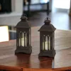 Homezia Set Of Two Black Metal Geometric Lantern Candle Holders
