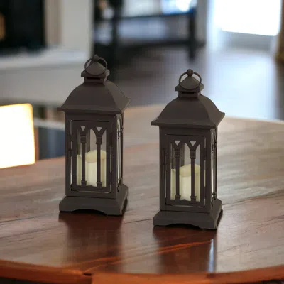 Homezia Set Of Two Black Metal Geometric Lantern Candle Holders