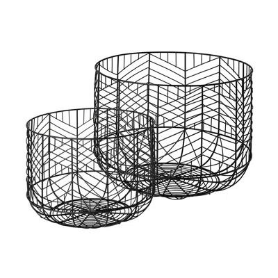 Homezia Set Of Two Black Metal Wire Chevron Bowls