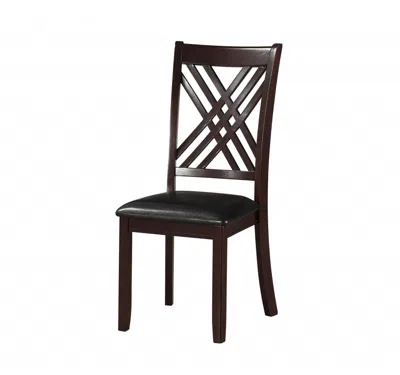 Homezia Set Of Two Black Upholstered Faux Leather Cross Back Dining Side Chairs