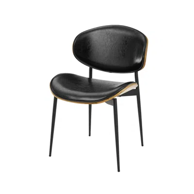 Homezia Set Of Two Black Upholstered Faux Leather Curved Back Dining Side Chairs