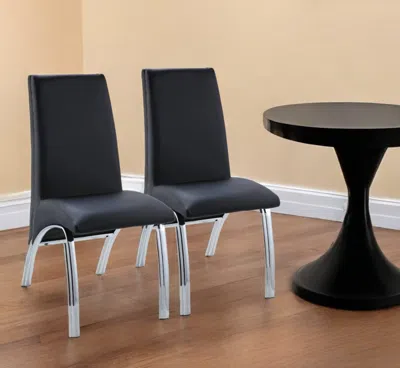 Homezia Set Of Two Black Upholstered Faux Leather Dining Side Chairs