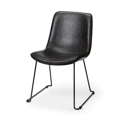 Homezia Set Of Two Black Upholstered Faux Leather Side Chairs