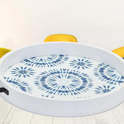 Homezia Set Of Two Blue Round Solid Wood Vanity Tray With Handles In Multi