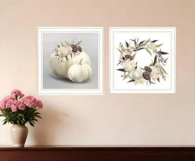 Homezia Set Of Two Boho Pumpkins And Flowers 2 White Framed Print Wall Art